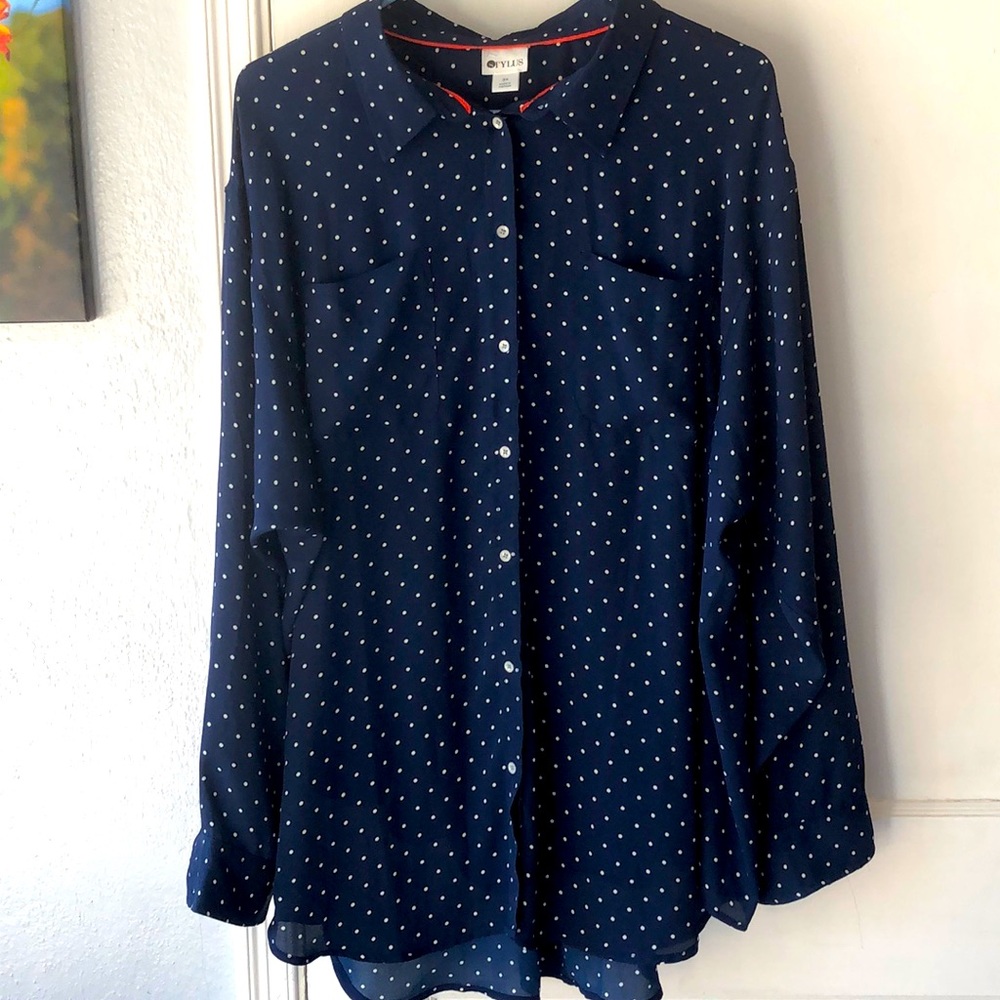 Stylus Button Down Polka Dot Blouse Size 3X